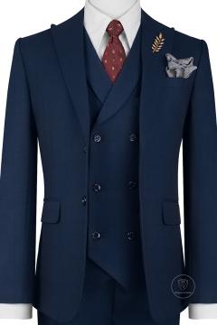 Bộ Suit Xanh Navy Phối Đột Chỉ Viền Modern Fit TGS378